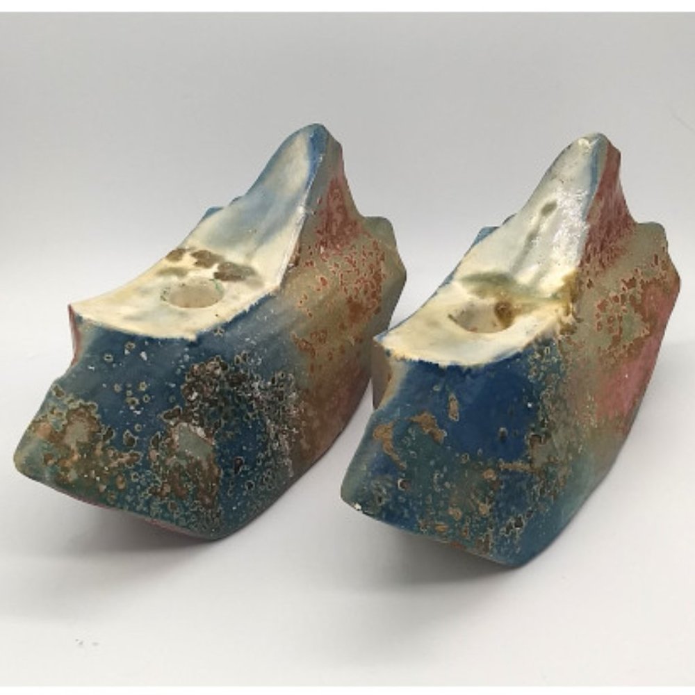 Artist Signed - Abstract Ceramic Candle Holders